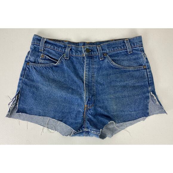 VTG 90s Women Levi's 517 USA Orange Tab cut-off denim jean shorts jorts, 36 - Picture 2 of 5